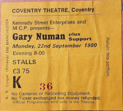 Gary Numan Ticket Coventry 1980